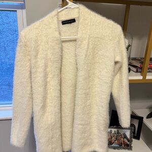 Banana Republic Ivory Fuzzy Open Cardigan
